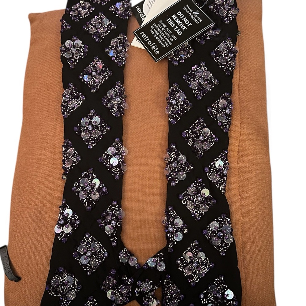 Retrofete Black Gloves with Purple Embellishments